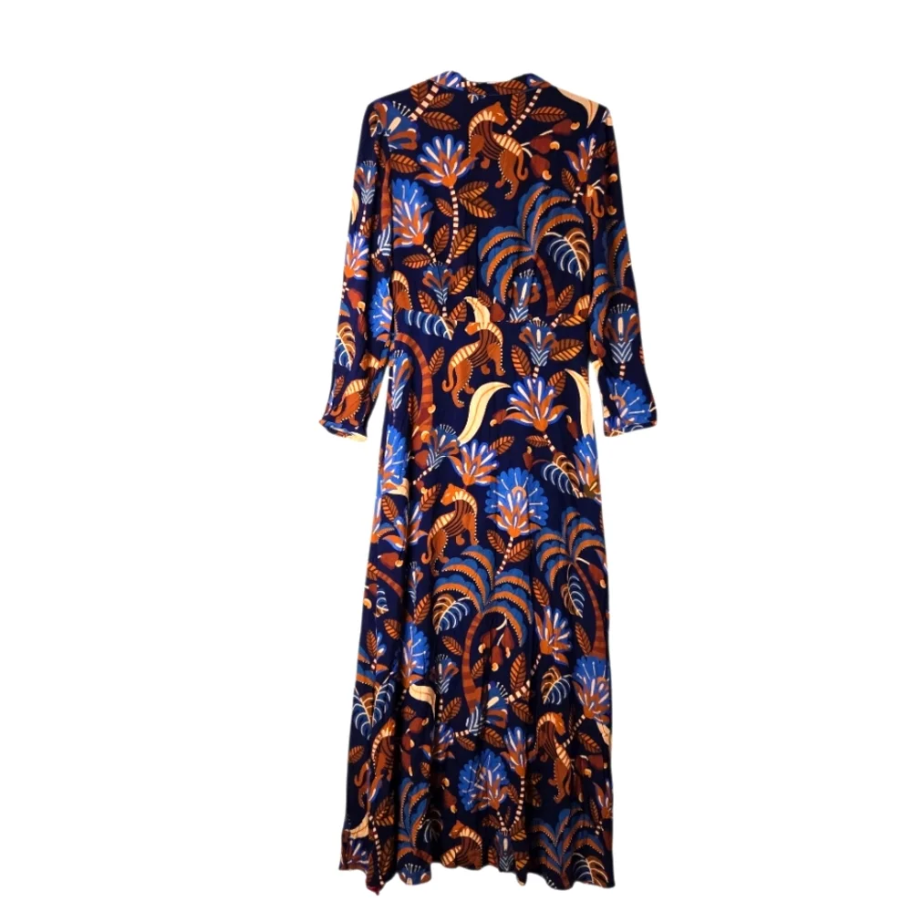 FARM Rio Nature Beauty Blue‎ Long Sleeve V-Neck Maxi Dress
